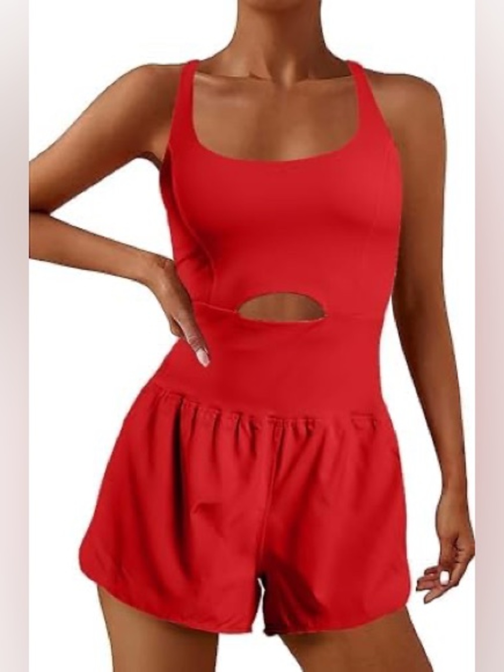 red athletic romper